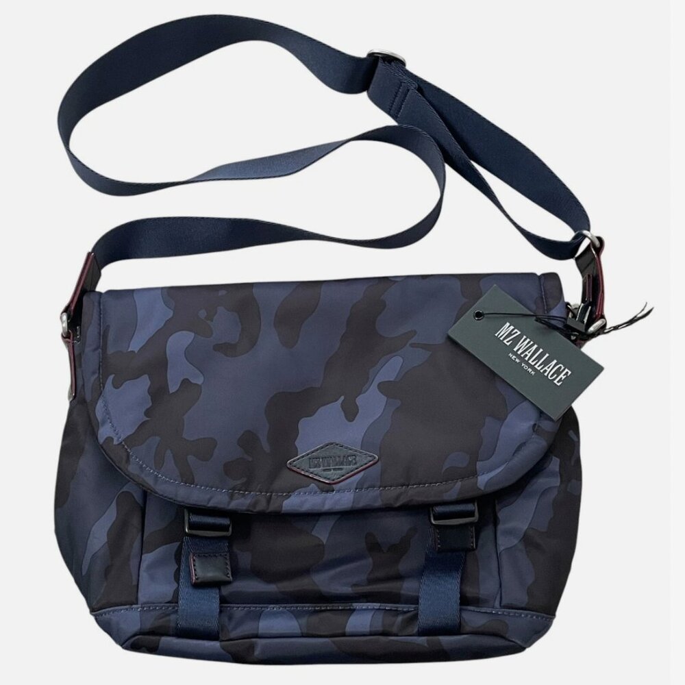MZ WALLACE Bedford Bleecker Small Messenger Bag - Dark Blue Camo Air **NEW**